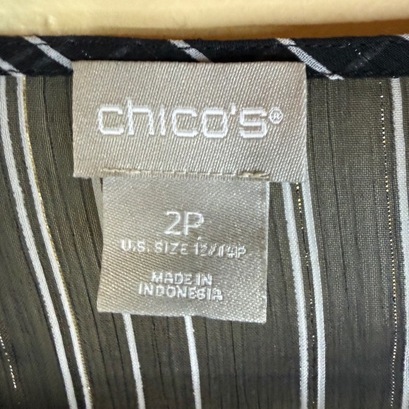 Chicos Womens 12 Black & White Paisley Striped Sheer Blouse Top Office Career - Picture 2 of 6